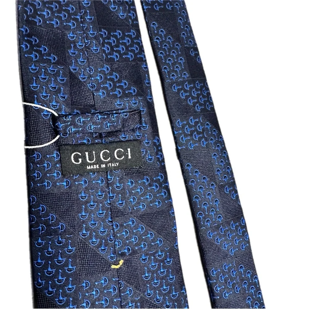 Gucci Made in Italy Navy Blue Micro-Pattern Silk Tie